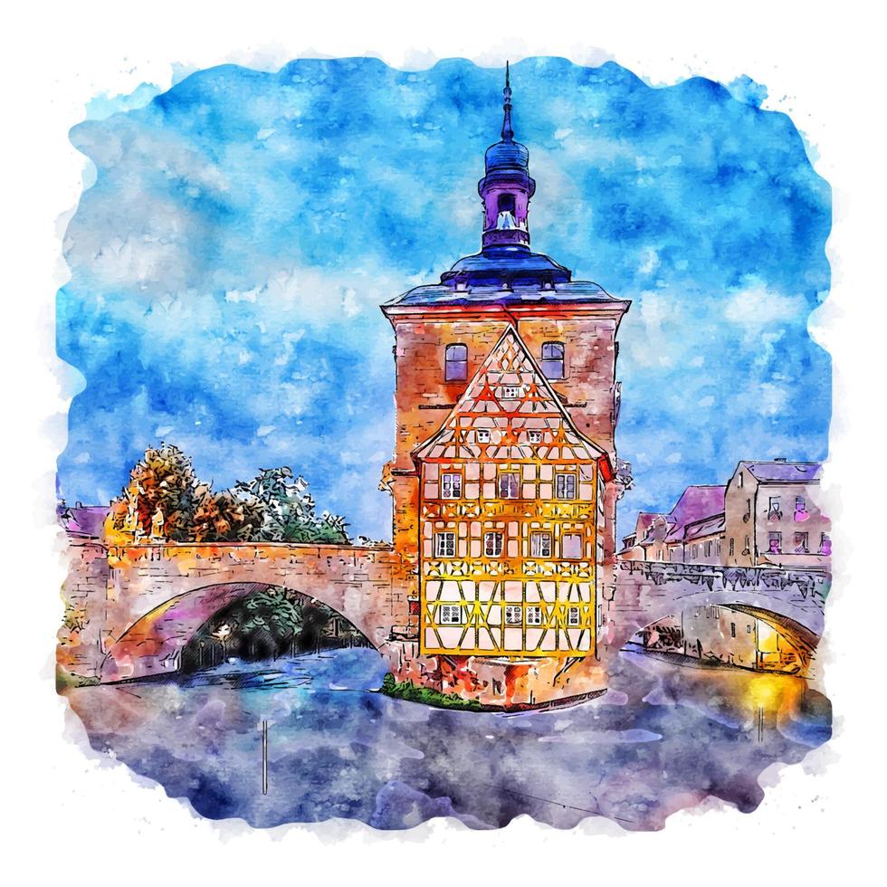 Bamberg Germany Watercolor sketch hand drawn illustration vector