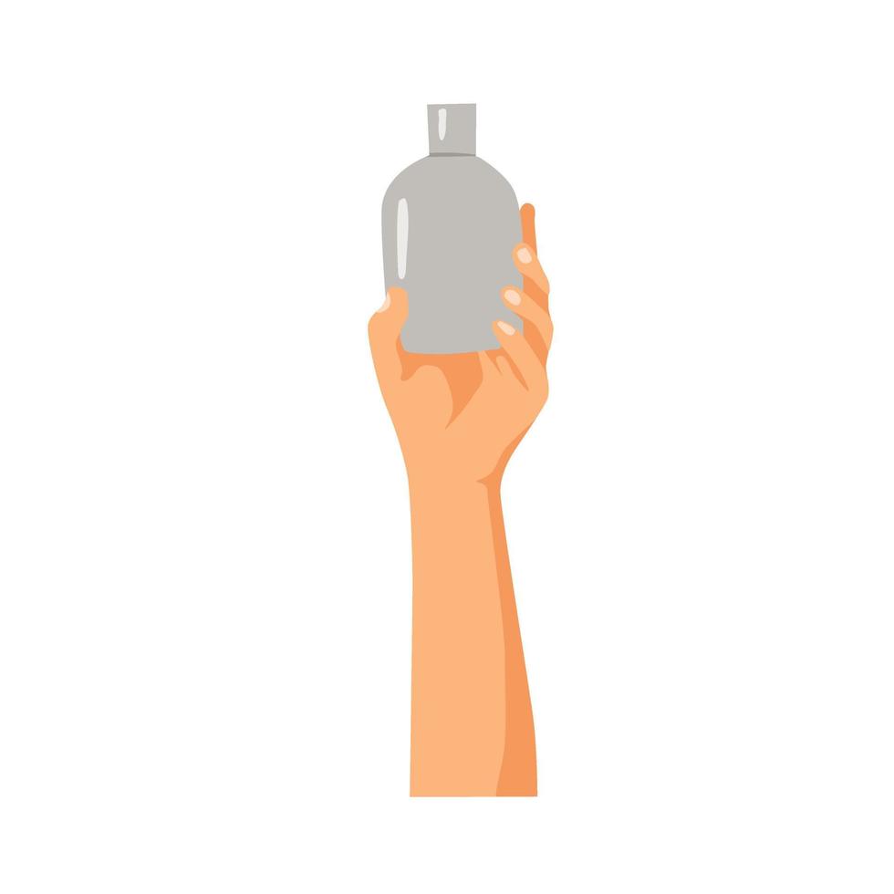 illustration of Woman's hands with different cosmetic products in bottles vector