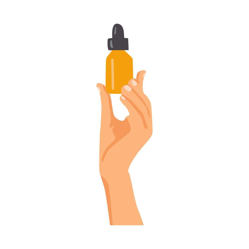 illustration of Woman's hands with different cosmetic products in bottles vector