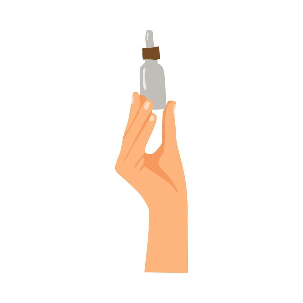illustration of Woman's hands with different cosmetic products in bottles vector