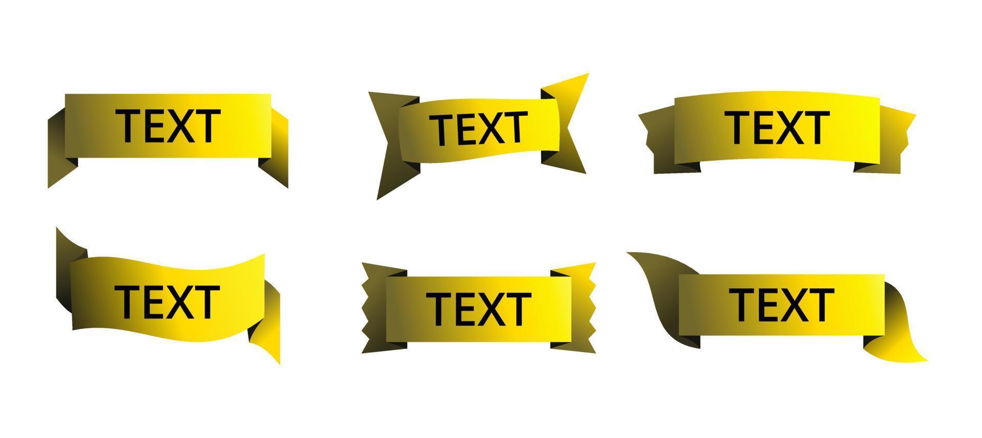 Golden ribbon or banner sets for tags and promotions, with beautiful yellow golden gradient vector