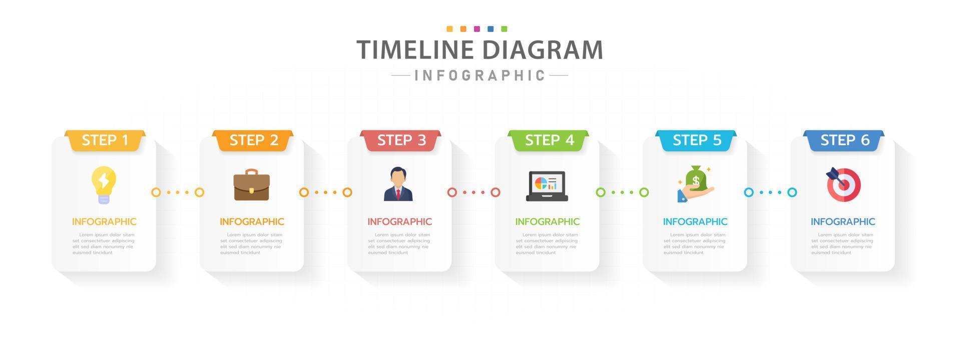 Infographic template for business. 6 Steps modern Timeline diagram calendar with rectangle title and icon, presentation vector infographic.