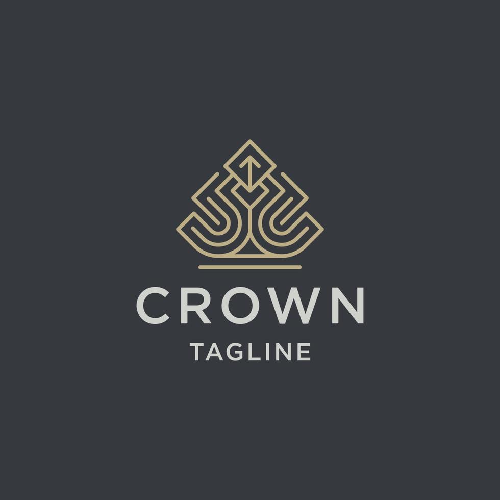 logotipo de corona de lujo con vector plano de plantilla de diseño de estilo de arte de línea