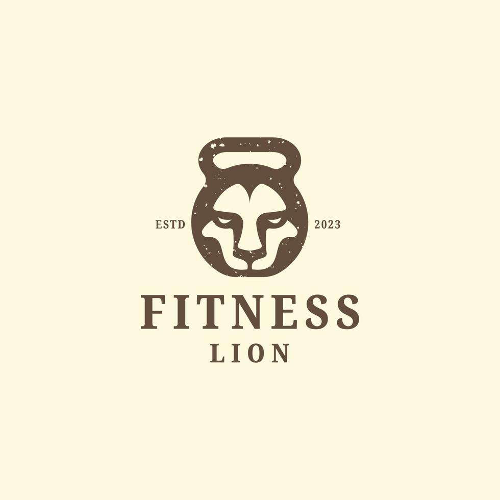 Kettlebell fitness symbol with lion shape logo icon design template flat vector