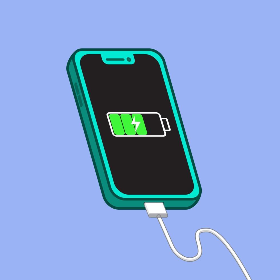 Cell phone charging Plugged phone vector illustration