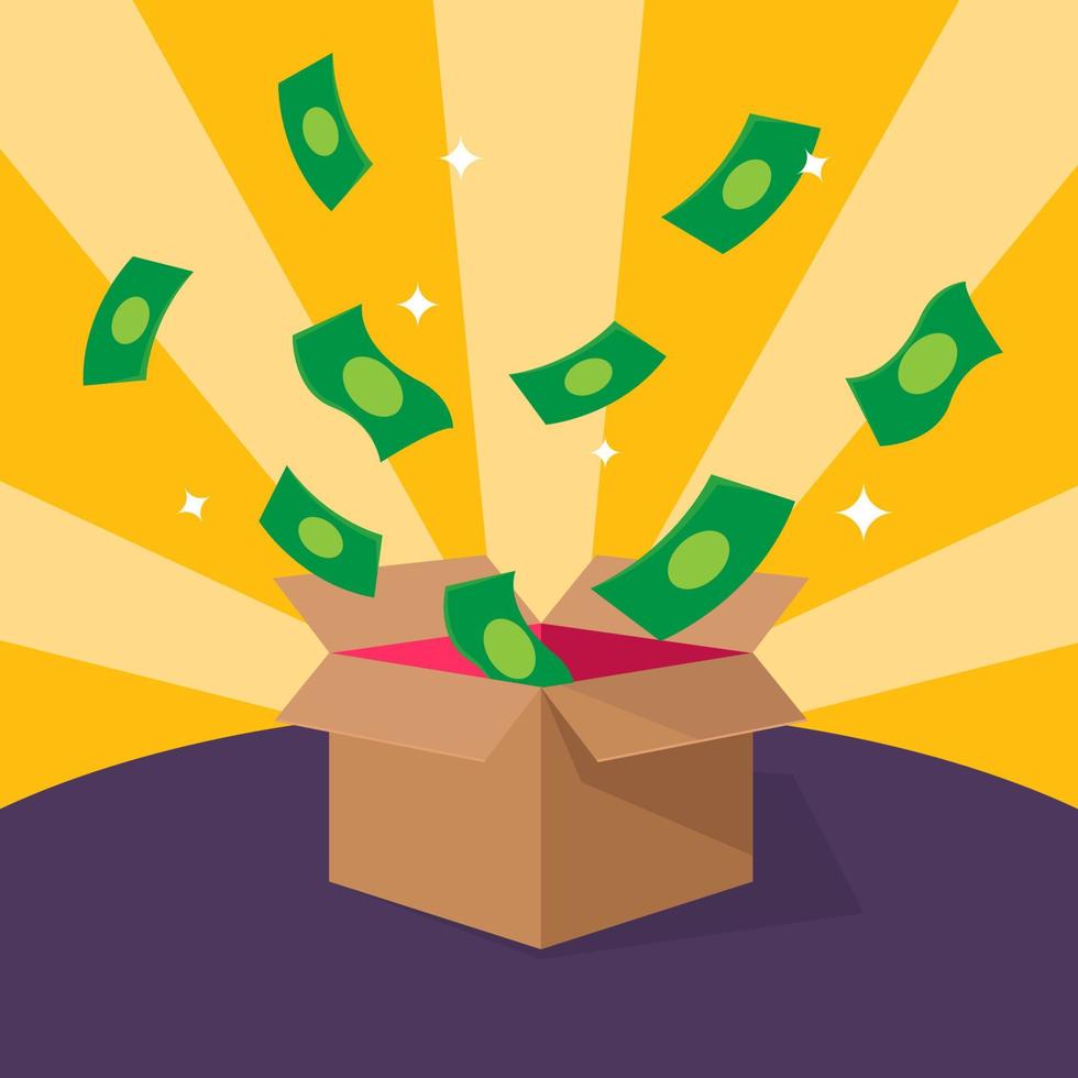 Surprise box with Money flying out of the box vector