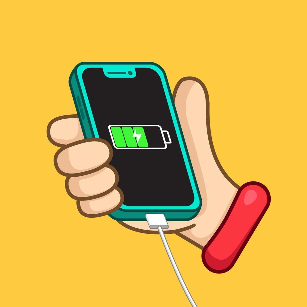 Cell phone charging Plugged phone vector illustration