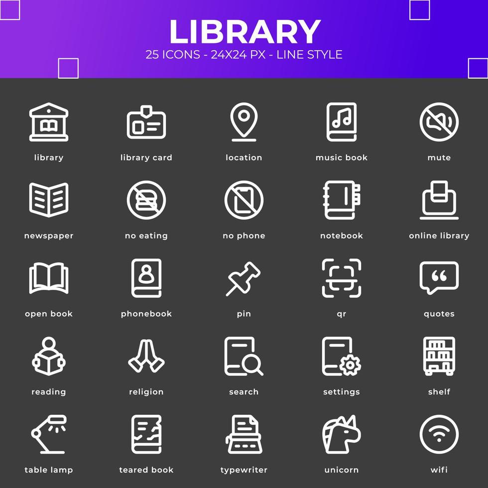 paquete de iconos de biblioteca con estilo de color negro vector