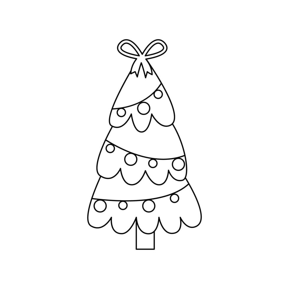 Vector illustration of cartoon Christmas tree on white background.