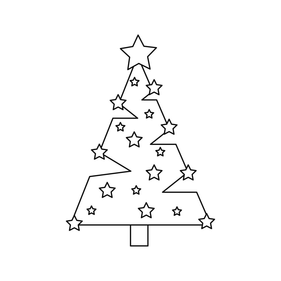 Vector illustration of cartoon Christmas tree on white background.