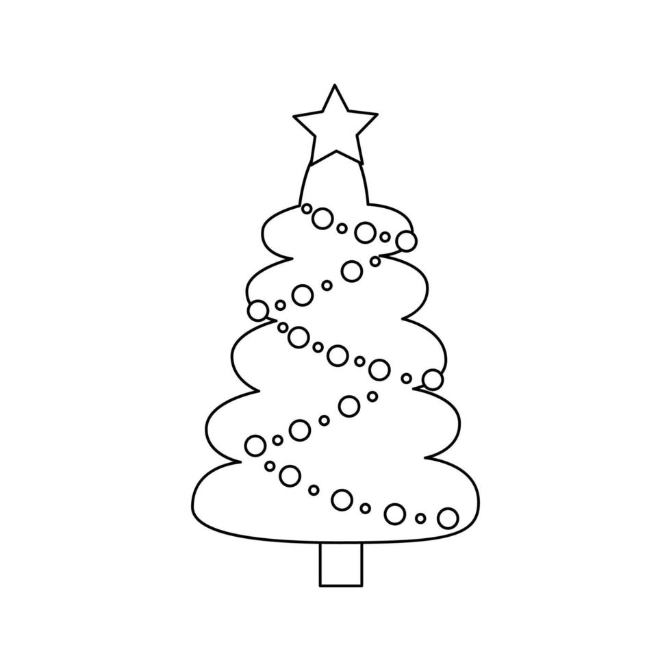 Vector illustration of cartoon Christmas tree on white background.