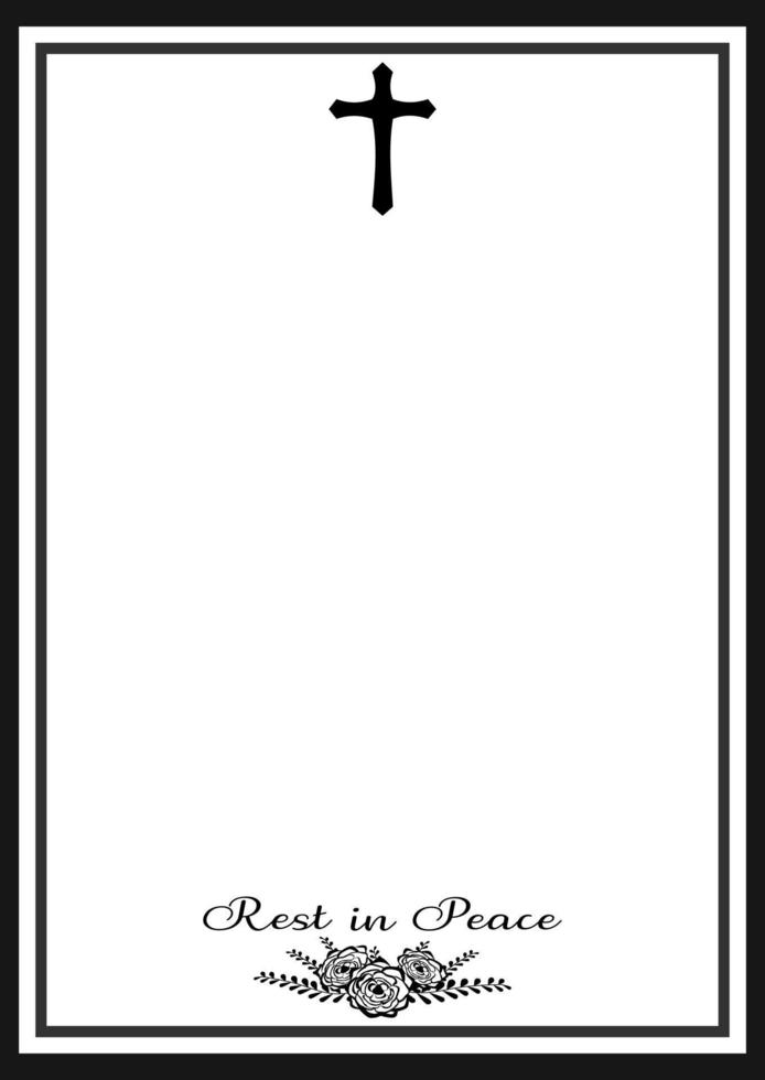 Vector - Border or frame with cross and lettering Rest in peace, flower. End of life. Can be use for invitation, card, poster, web.