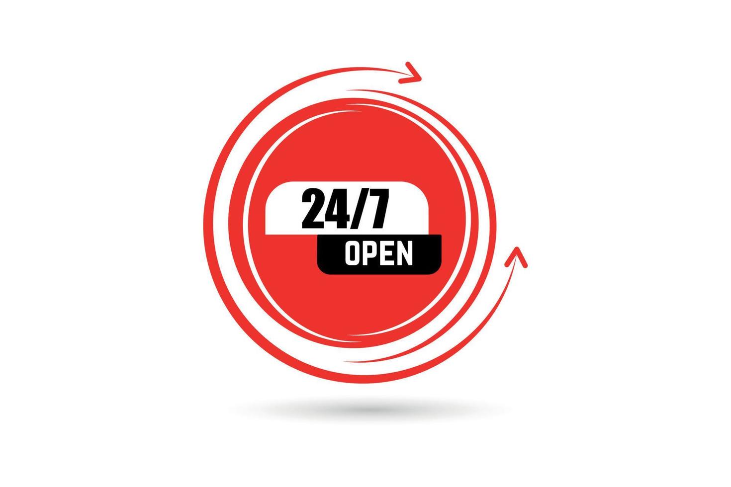 Open 24 7 open vector on red cycle and arrow icon