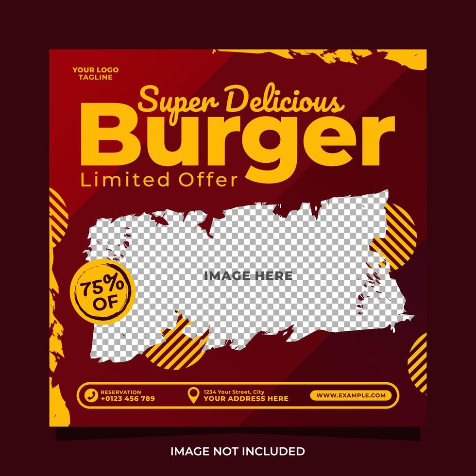 Super delicious burger and food menu social media banner template vector