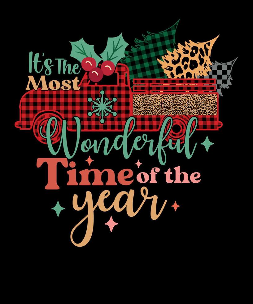 It's the Most Wonderful Time of the Year Family Christmas Buffalo Plaid Car T shirt Design vector