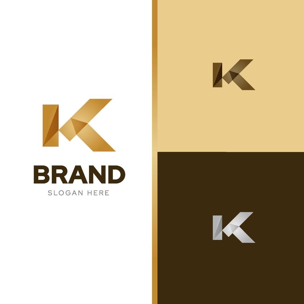 vector de plantilla de diseño de logotipo de forma simple de letra k con combinación de armonía de tres colores, oro elegante, identidad de marca premium de lujo