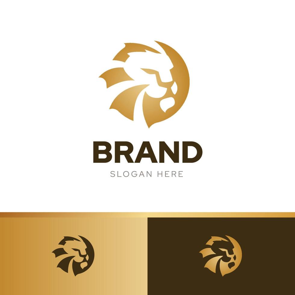 vector de plantilla de diseño de marca de logotipo creativo real de león con combinación de armonía de tres colores oro elegante, identidad de marca premium de lujo