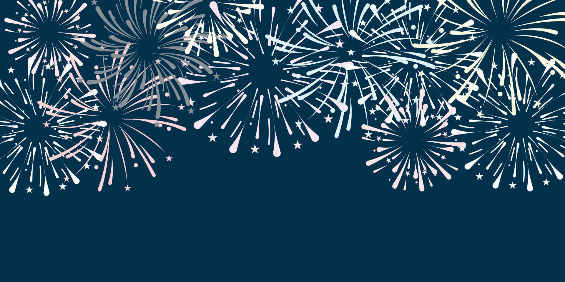 Colorful fireworks on blue background. vector