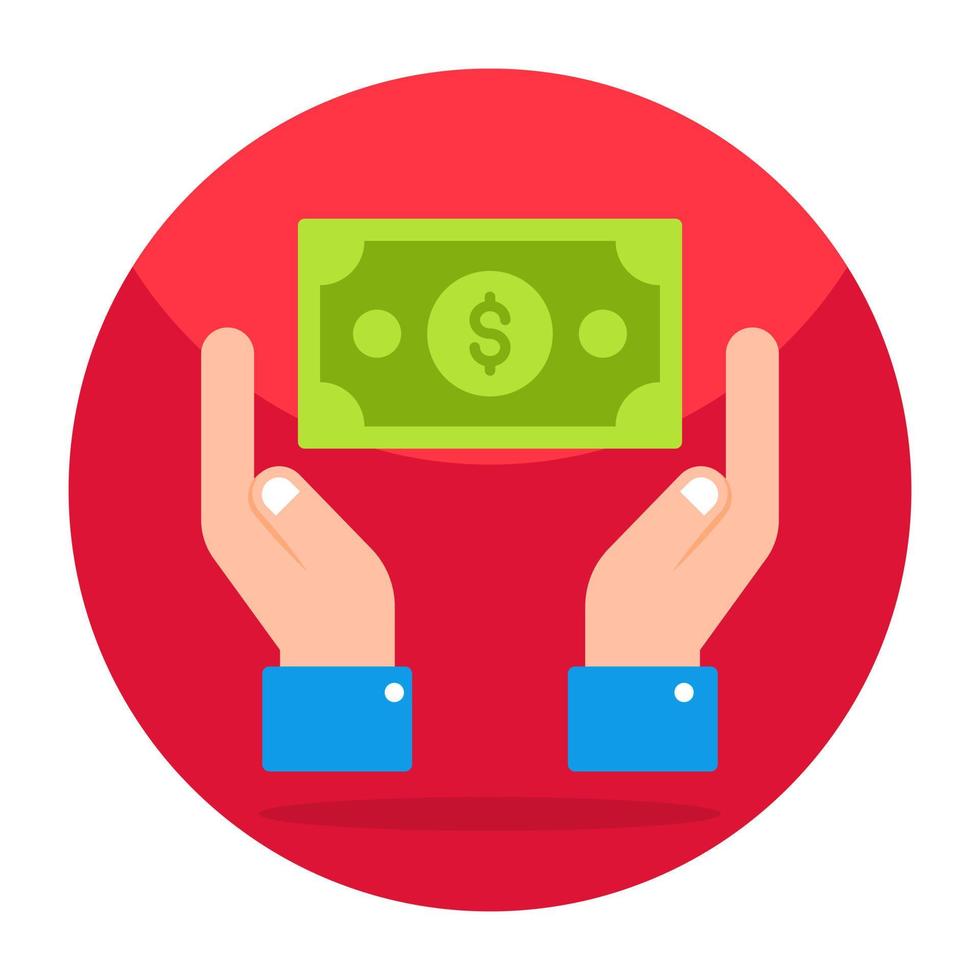 Flat design icon of money care, banknote inside hands vector