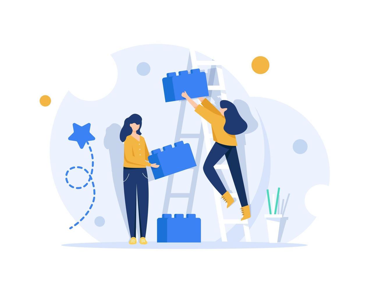 Business concept,Team metaphor,people connecting puzzle elements,flat design icon vector illustration