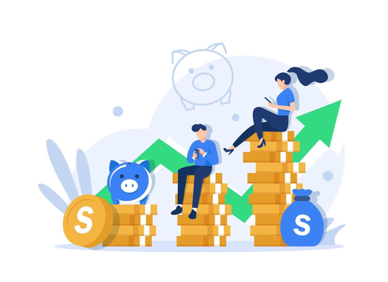 Return on investment ROI Concept, Showing people managing financial and profit income, Suitable for landing page vector