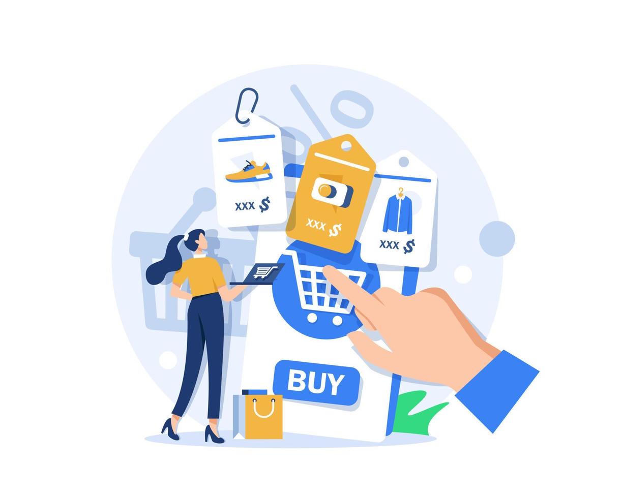 Consumer View, Choose and Buy Fashion Items on Ecommerce Marketplace on Computer Screen,flat design icon vector illustration