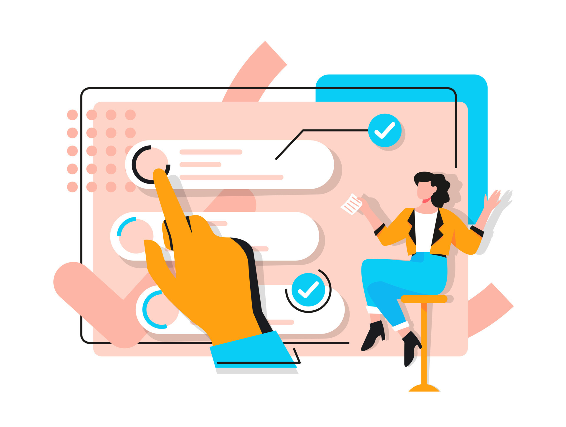 Content manager at work hand drawn illustration. Female multitasking skill  concept. Young girl managing SMM strategy processes cartoon character  13259656 Vector Art at Vecteezy