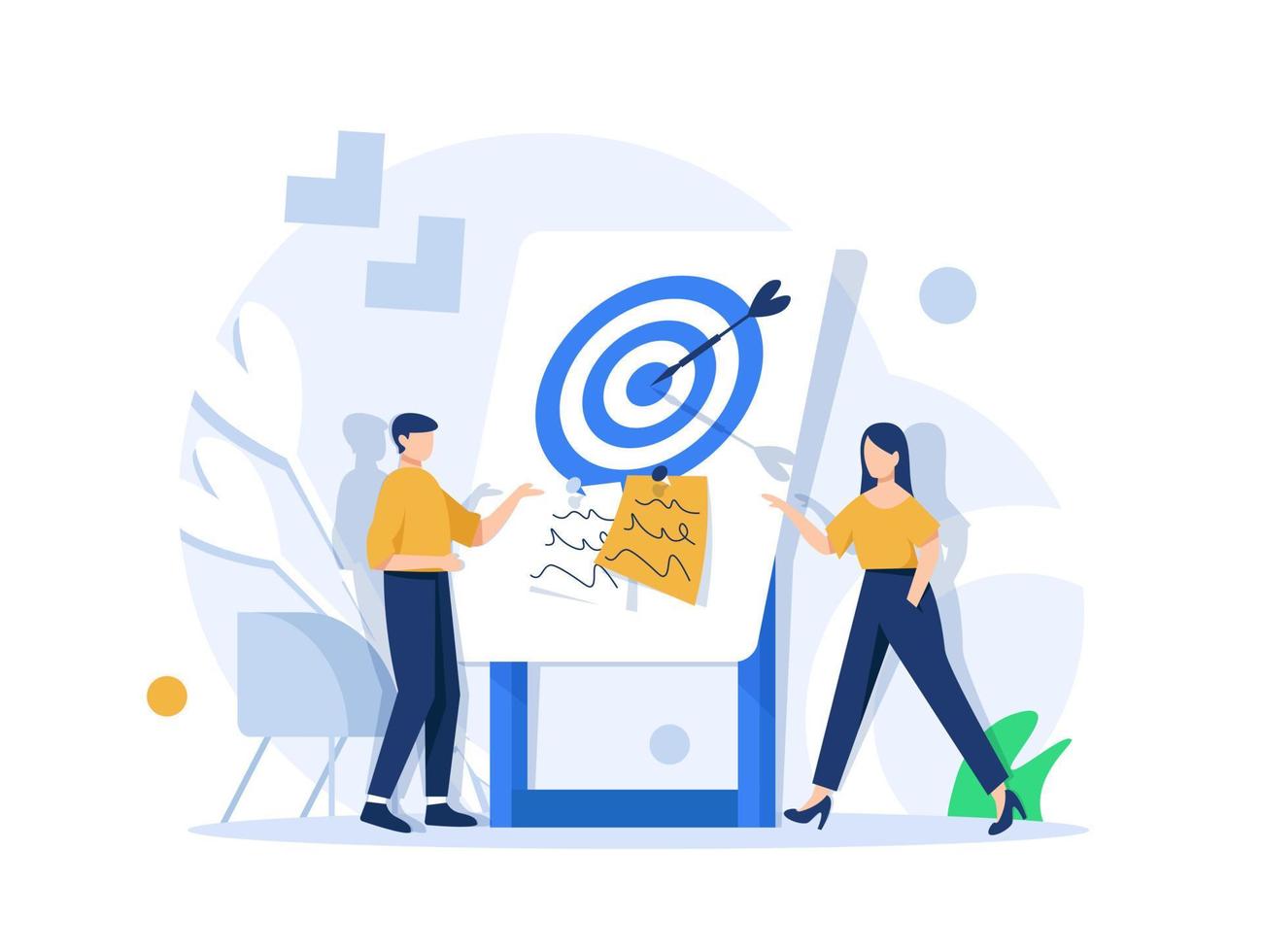 Flat design concept teamwork to build organizational success By setting the right marketing target vector