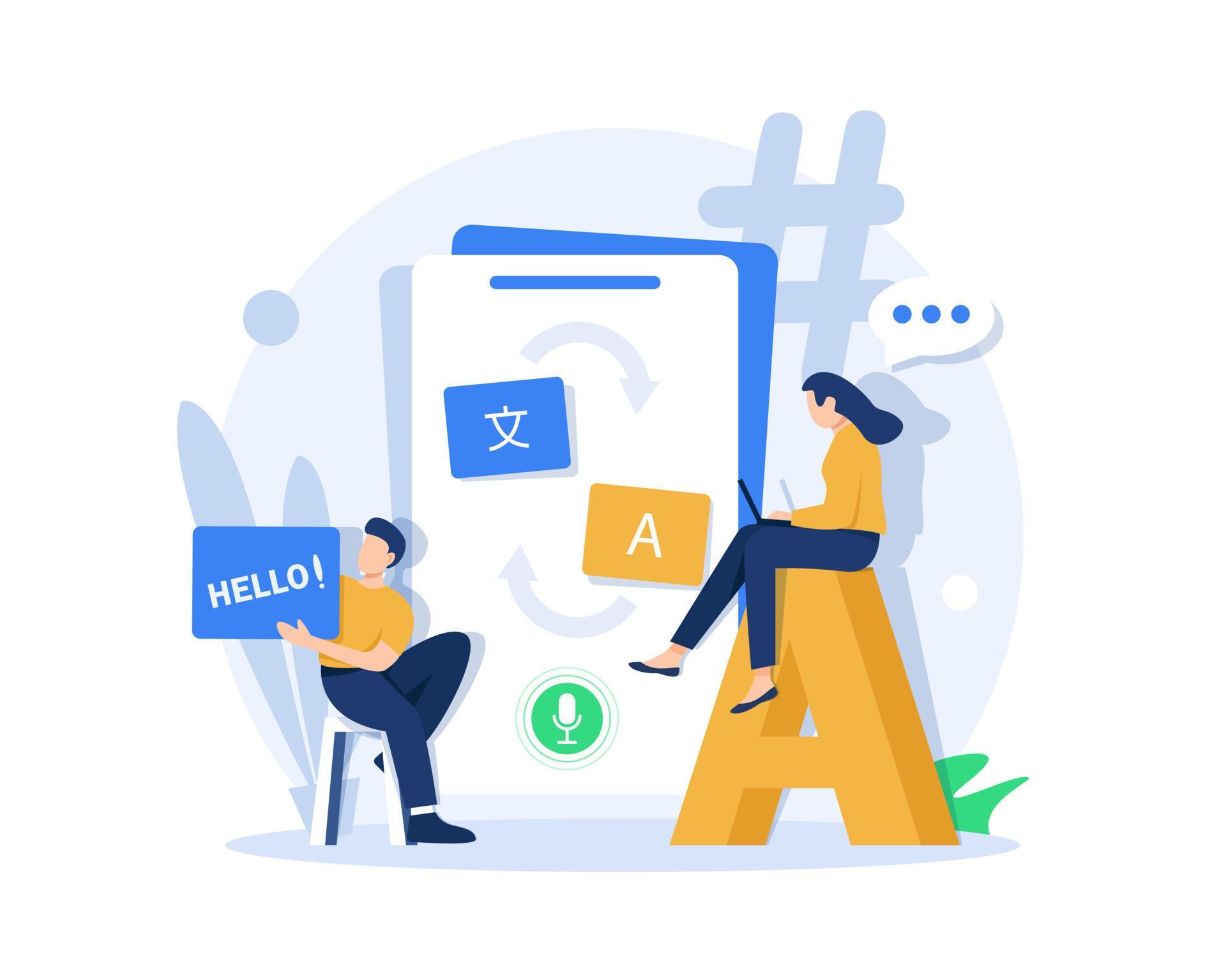 Online multi language translator app concept,Using translate app on