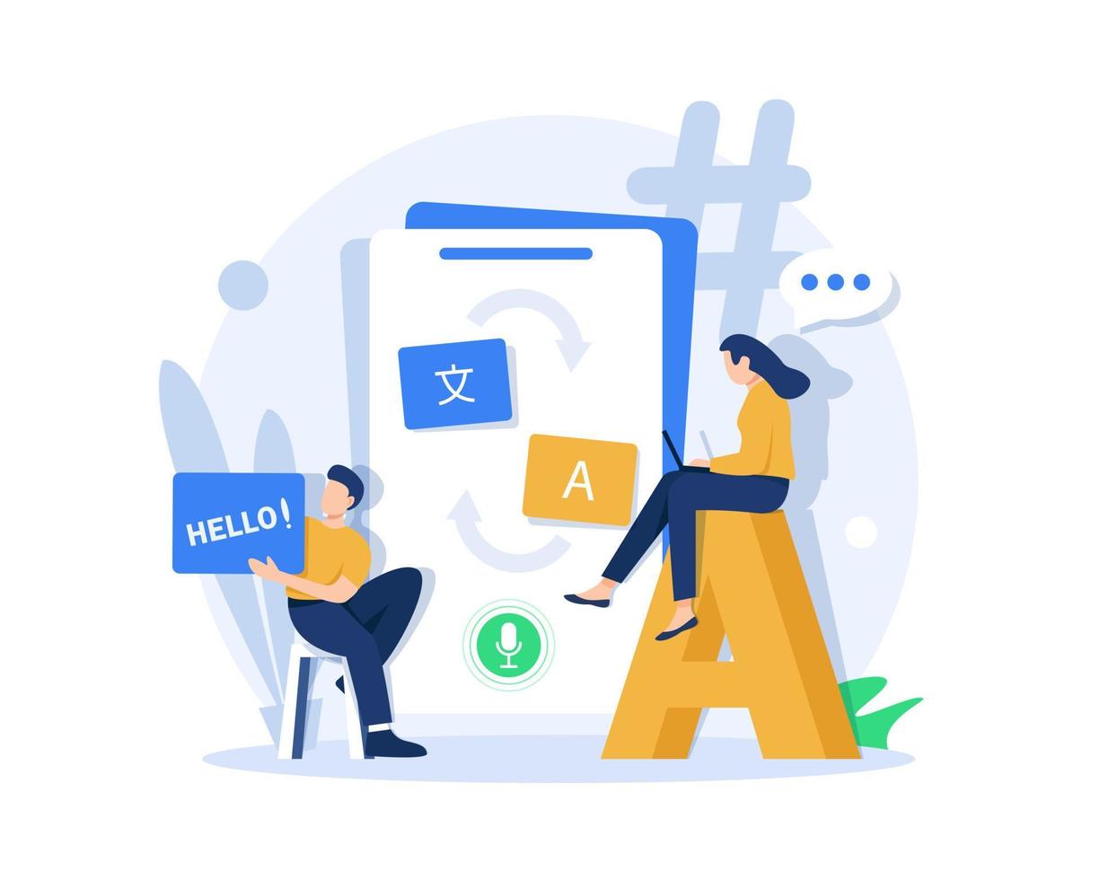 concepto de aplicación de traductor multilingüe en línea, utilizando la aplicación de traducción en el teléfono inteligente para aprender idiomas vector