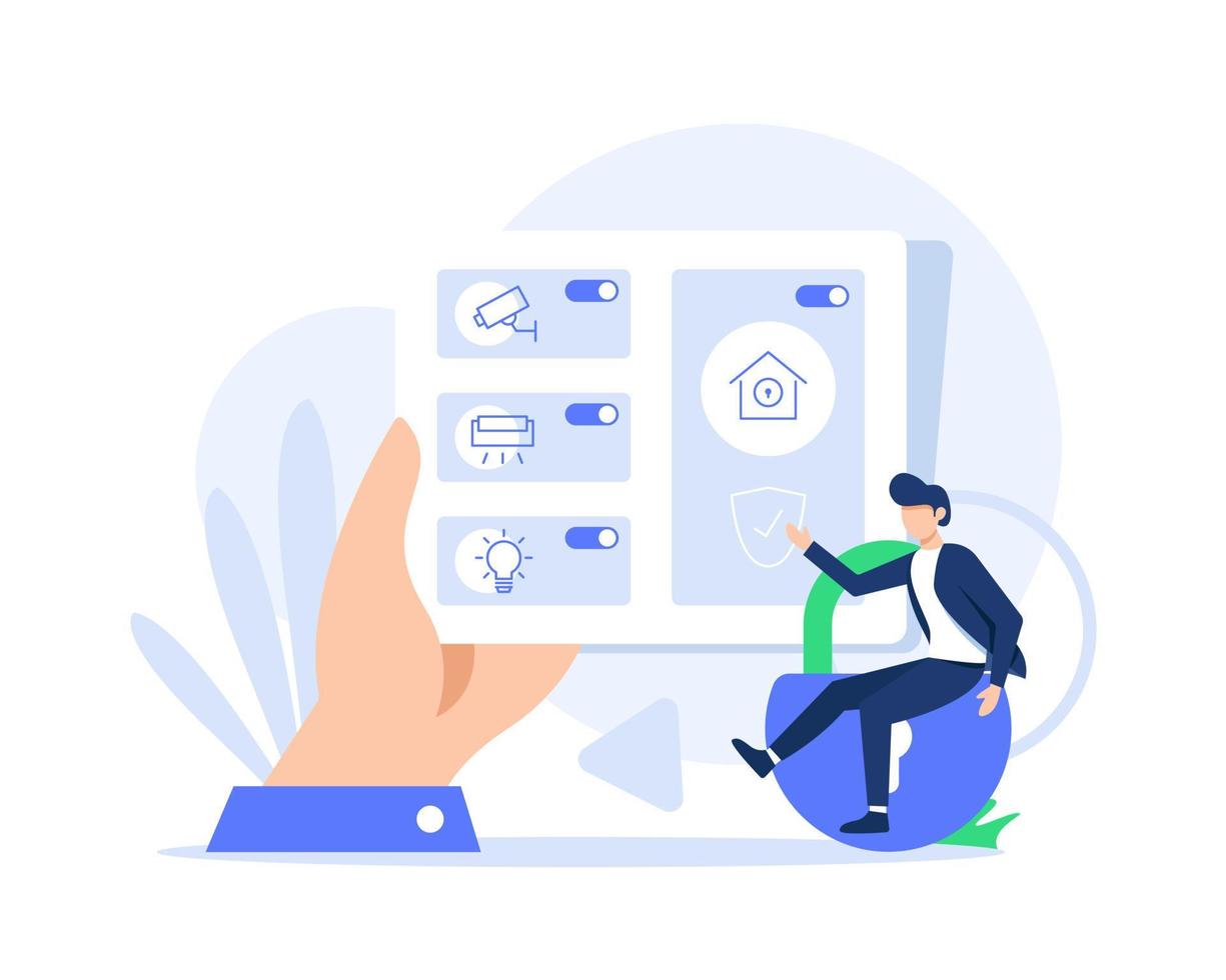 Smart home manager or home automation system vector illustration. Centralized control of lighting