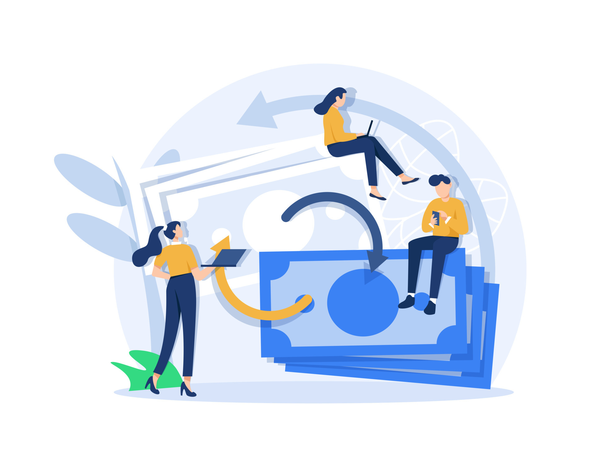 Money transfer and transaction concept,Happy young people sending and