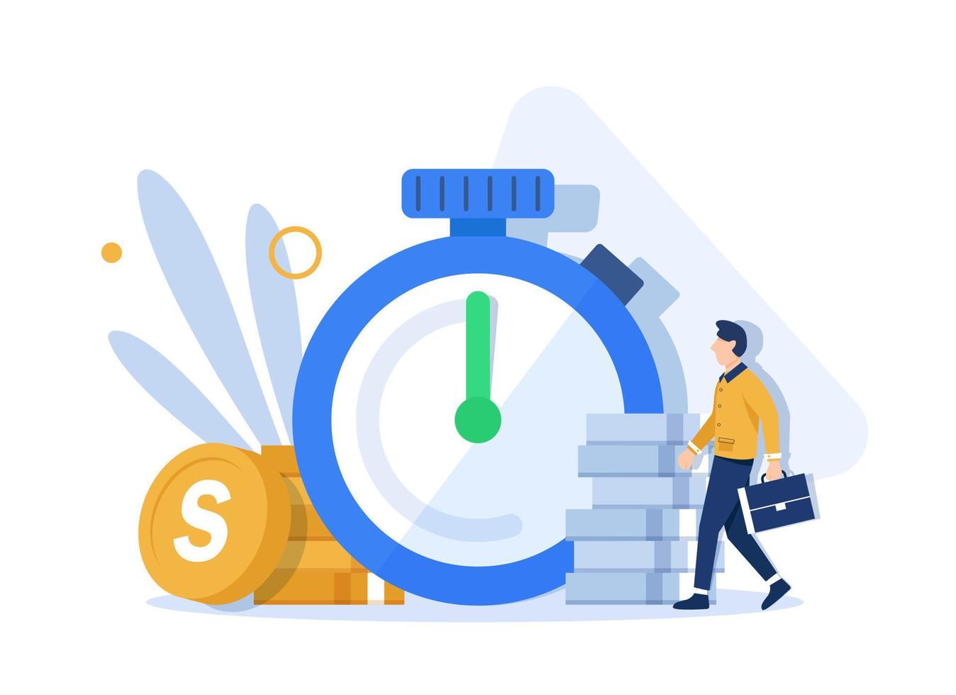 el tiempo es concepto de dinero, negocios y finanzas. pago rapido, reloj y efectivo, prestamo rapido, credito facil. ahorro de tiempo y dinero vector