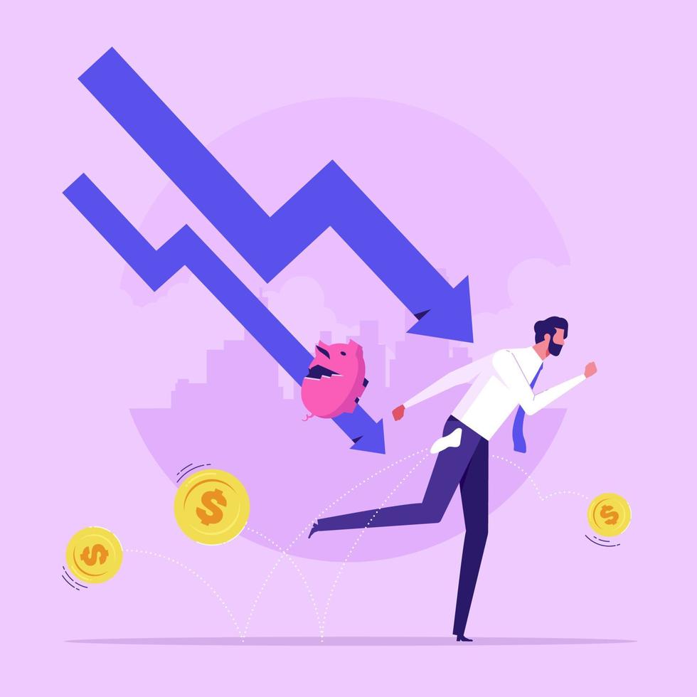 Investment crisis, stock market down. The volatility of financial investments. Traders or investors are in a panic situation vector