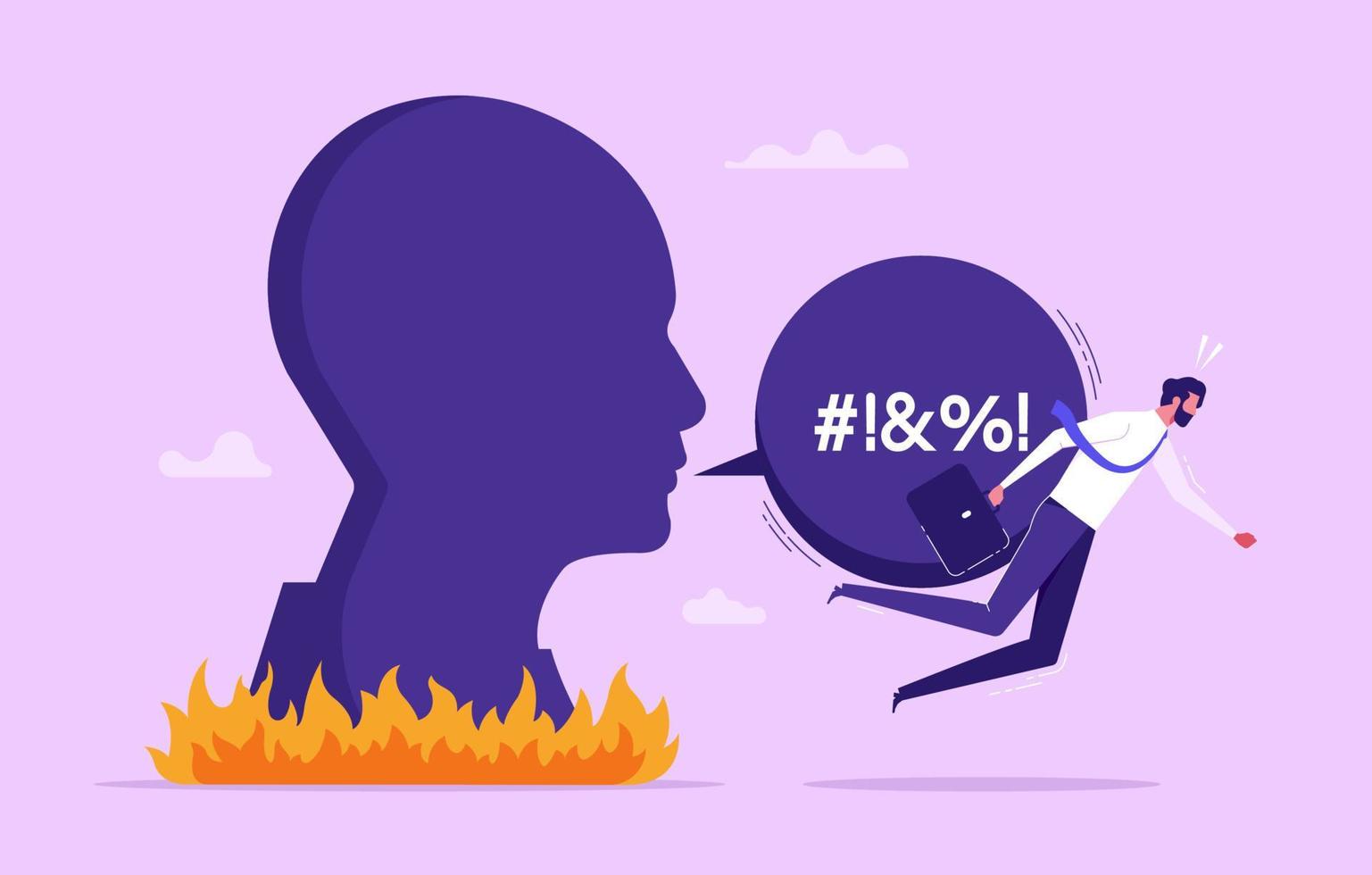 Hate speech, bullying, words or message that hurt people, aggressive management style, racism in workplace concept, aggressive man shout with speech bubble to hurt coworker vector