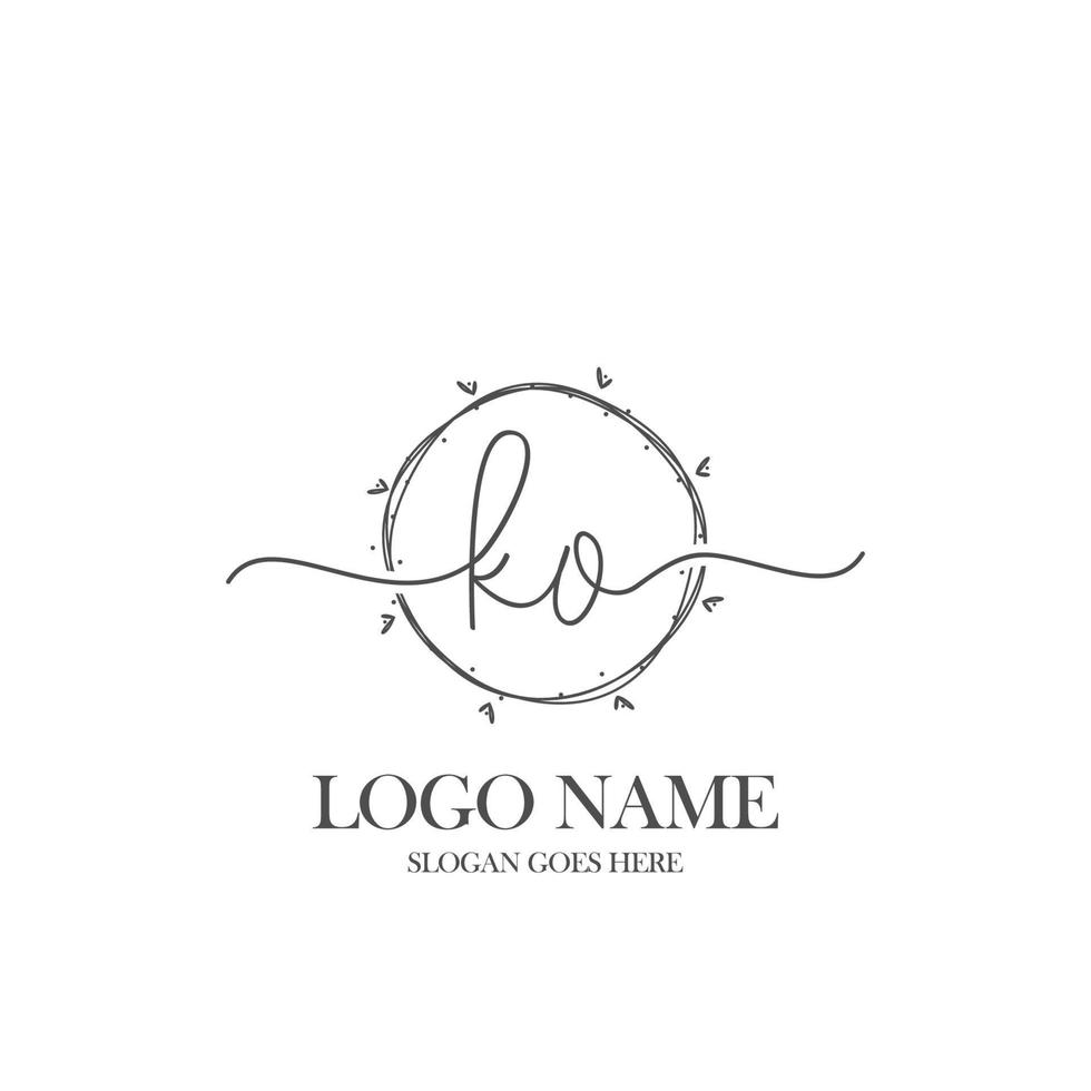 Initial KO beauty monogram and elegant logo design, handwriting logo of initial signature, wedding, fashion, floral and botanical with creative template. vector