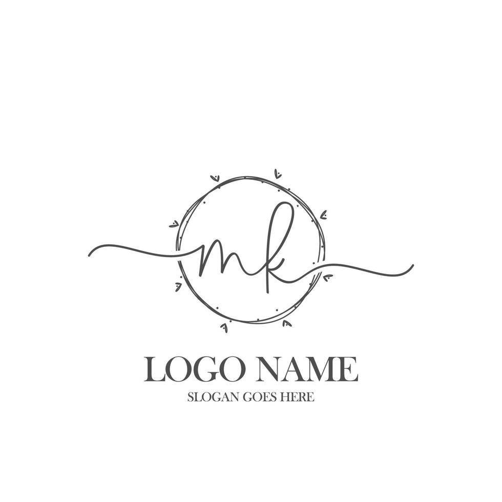 Initial MK beauty monogram and elegant logo design, handwriting logo of initial signature, wedding, fashion, floral and botanical with creative template. vector