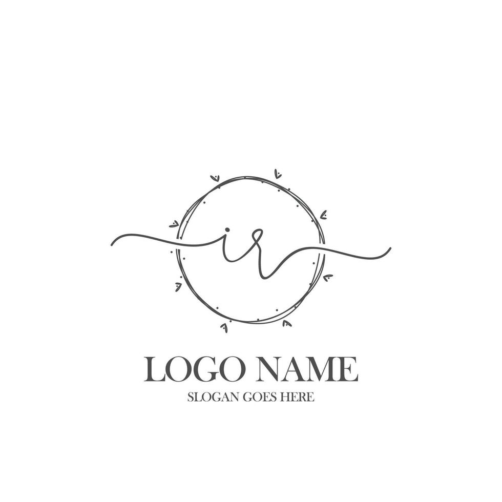 Initial IR beauty monogram and elegant logo design, handwriting logo of initial signature, wedding, fashion, floral and botanical with creative template. vector