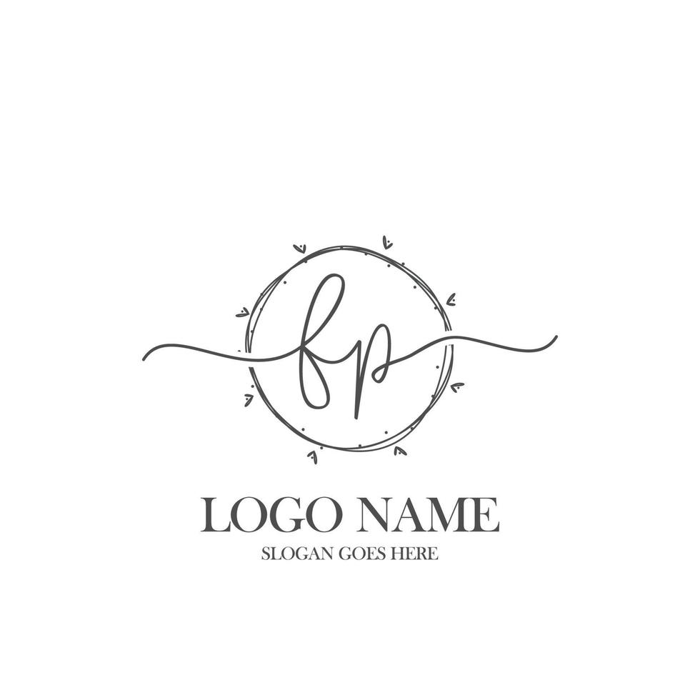 Initial FP beauty monogram and elegant logo design, handwriting logo of initial signature, wedding, fashion, floral and botanical with creative template. vector