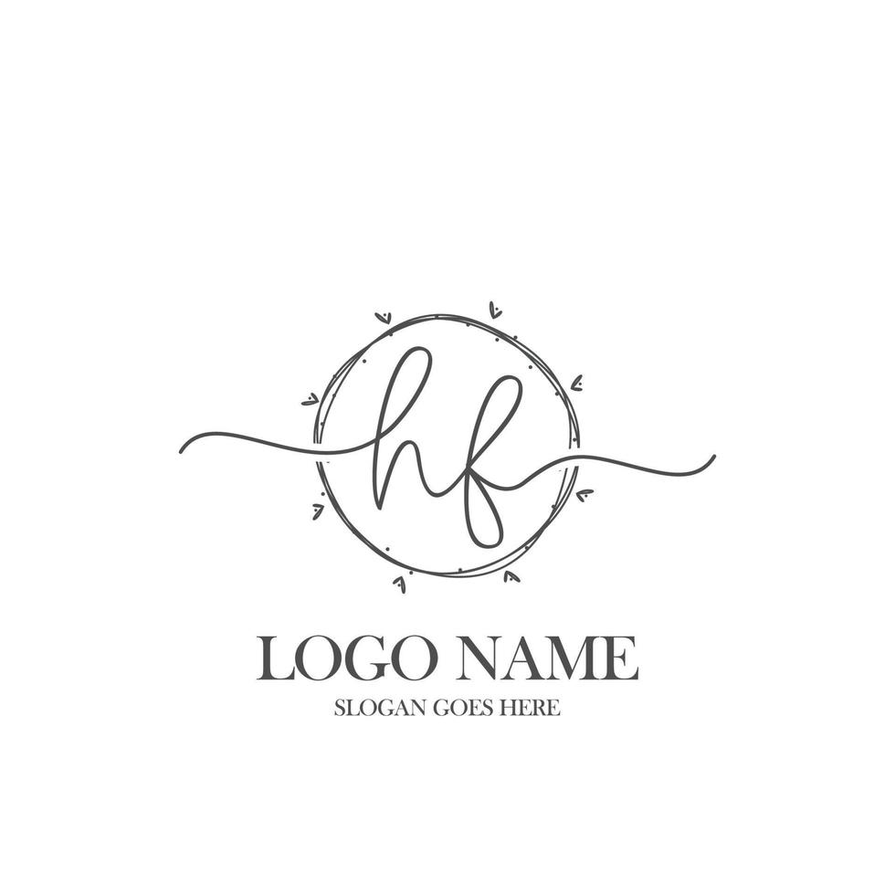 Initial HF beauty monogram and elegant logo design, handwriting logo of initial signature, wedding, fashion, floral and botanical with creative template. vector