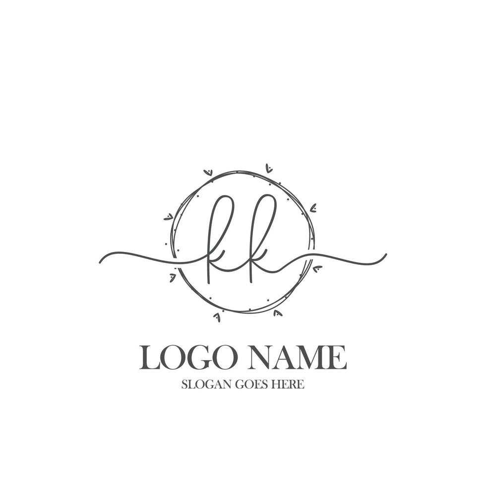 Initial KK beauty monogram and elegant logo design, handwriting logo of initial signature, wedding, fashion, floral and botanical with creative template. vector