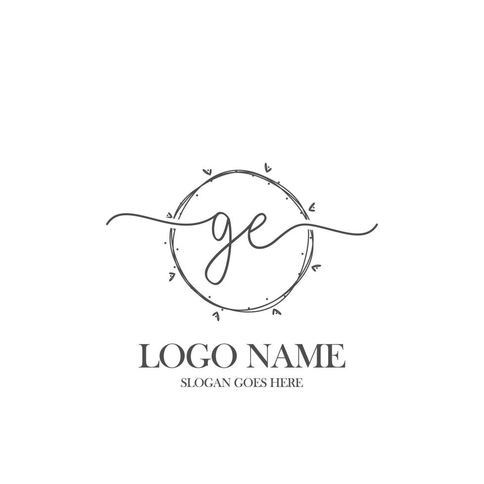Initial GE beauty monogram and elegant logo design, handwriting logo of initial signature, wedding, fashion, floral and botanical with creative template. vector