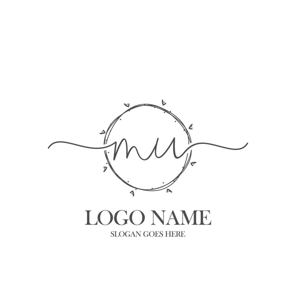 Initial MU beauty monogram and elegant logo design, handwriting logo of initial signature, wedding, fashion, floral and botanical with creative template. vector