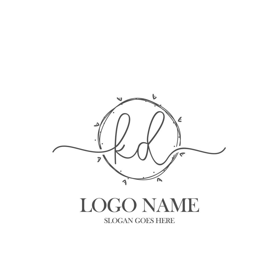 Initial KD beauty monogram and elegant logo design, handwriting logo of initial signature, wedding, fashion, floral and botanical with creative template. vector
