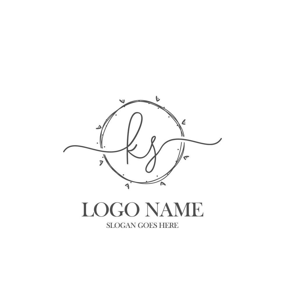 Initial KS beauty monogram and elegant logo design, handwriting logo of initial signature, wedding, fashion, floral and botanical with creative template. vector