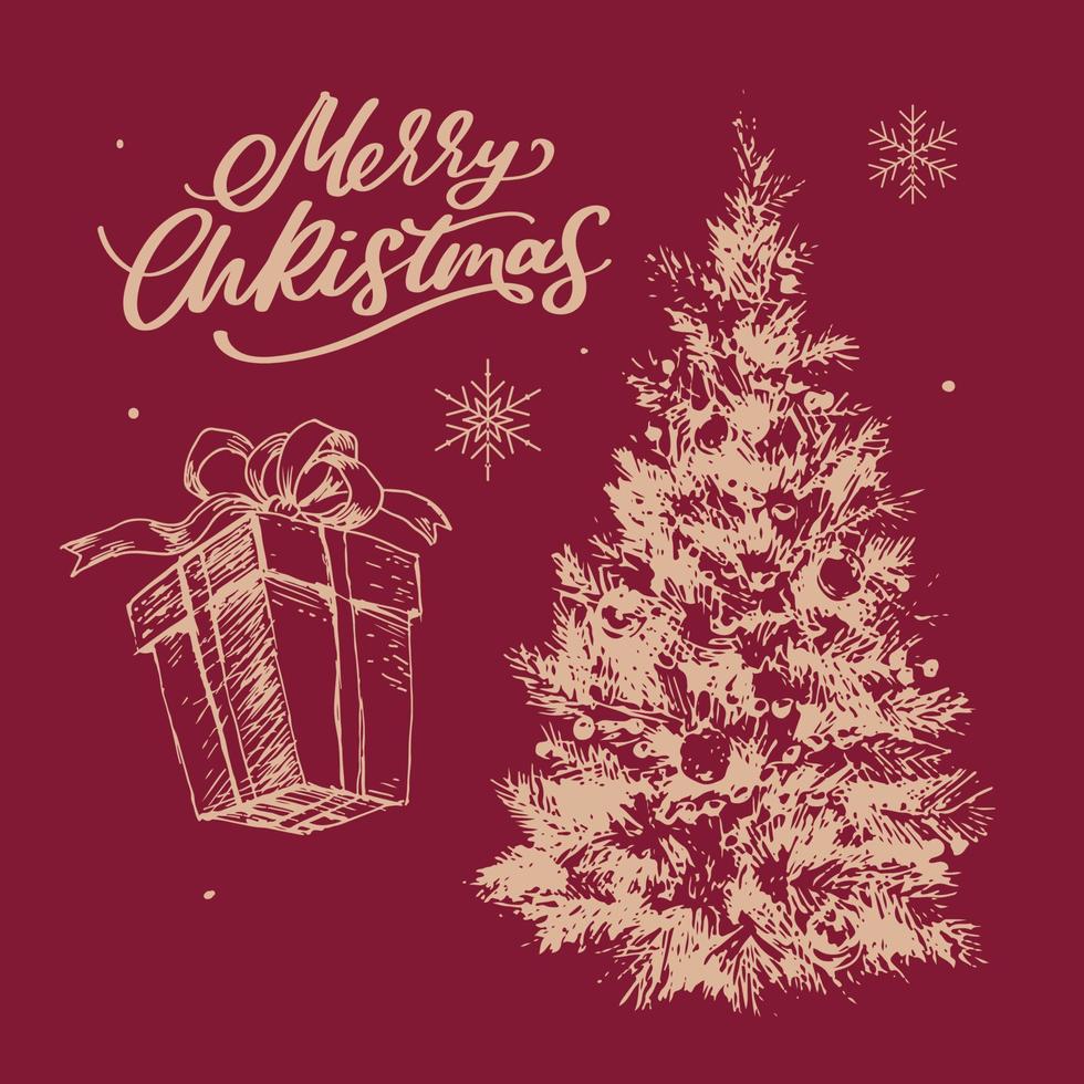 Merry Christmas. Happy New Year, 2023. Typography set. Vector logo, emblems, text design. Usable for banners, greeting cards, gifts etc.