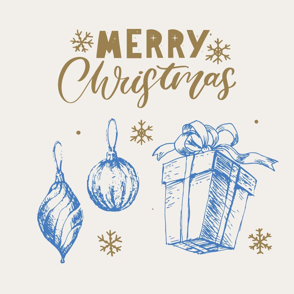 Merry Christmas. Happy New Year, 2023. Typography set. Vector logo, emblems, text design. Usable for banners, greeting cards, gifts etc.