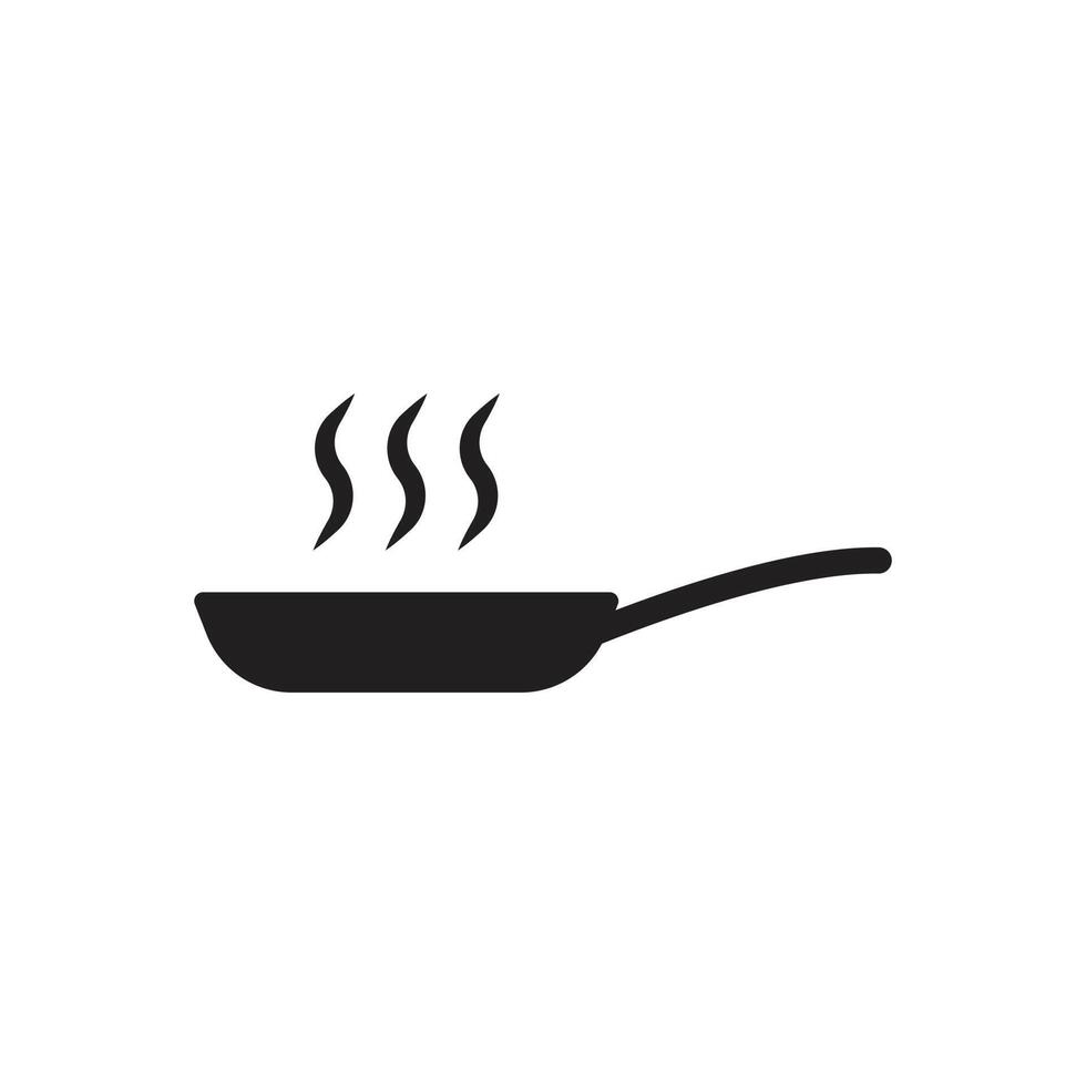 eps10 black vector Frying pan with steam abstract solid icon isolated on white background. cooking pan filled symbol in a simple flat trendy modern style for your website design, logo, and mobile app