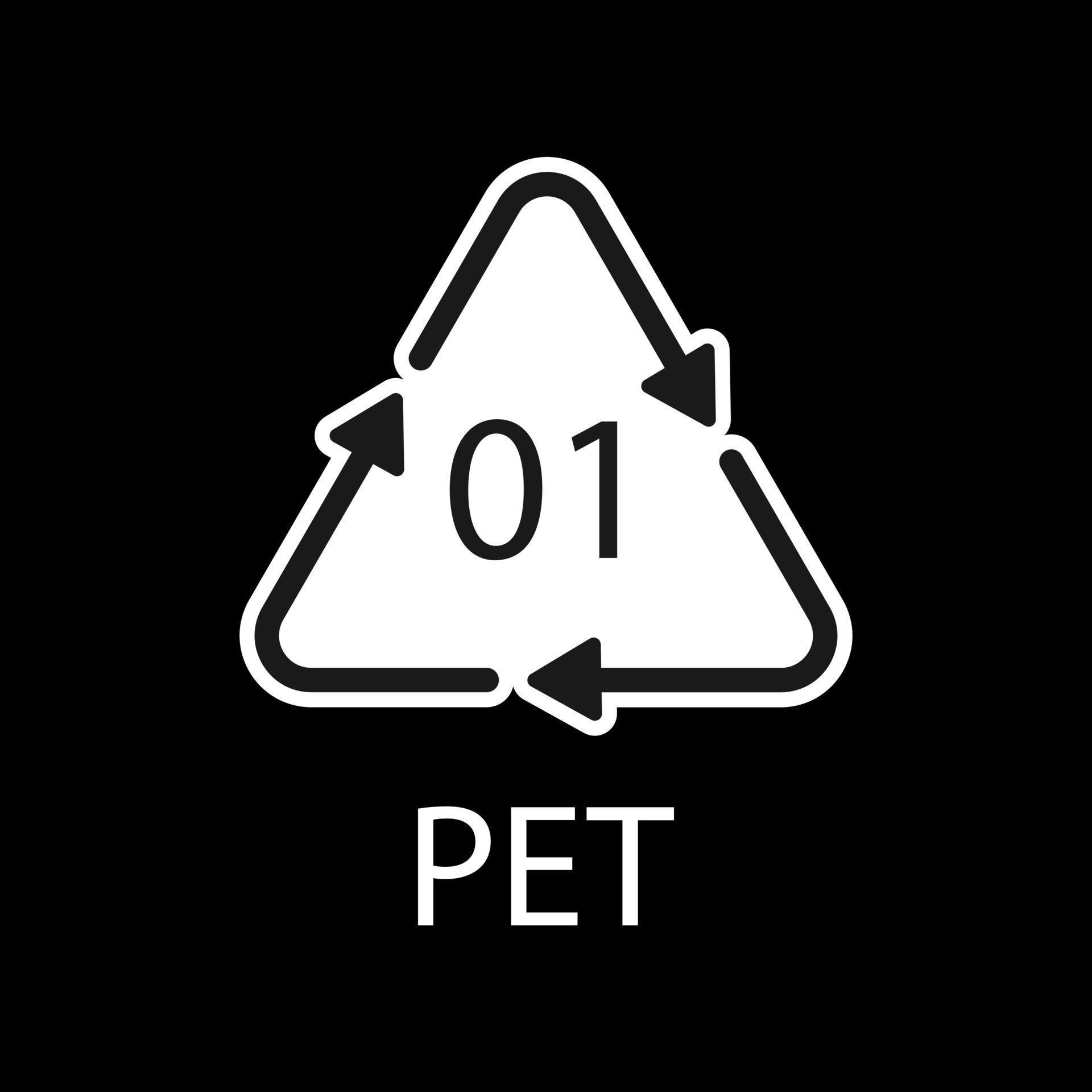 PET 01 recycling code symbol. Plastic recycling vector polyethylene