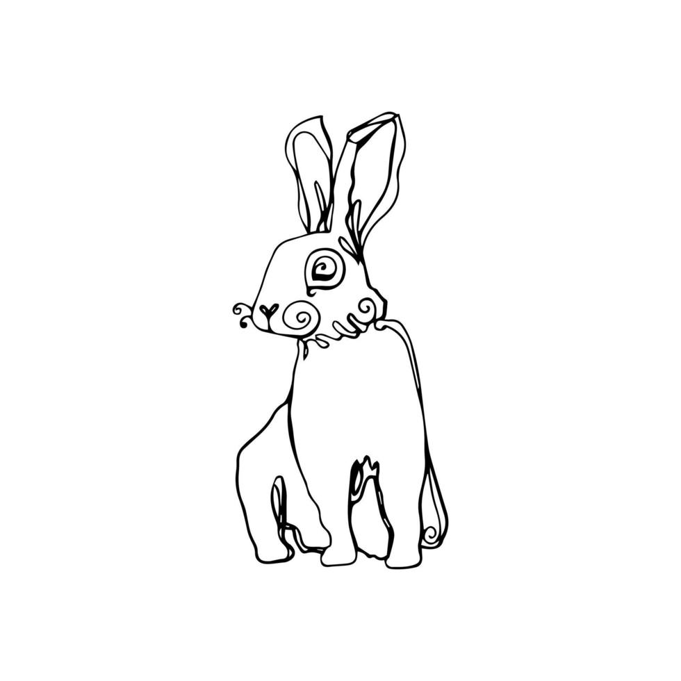 Cute rabbit continuous One Line Drawing. Outline style. Vector illustration for decor, greeting cards, posters, prints for clothes, emblems for the Easter holiday and not only